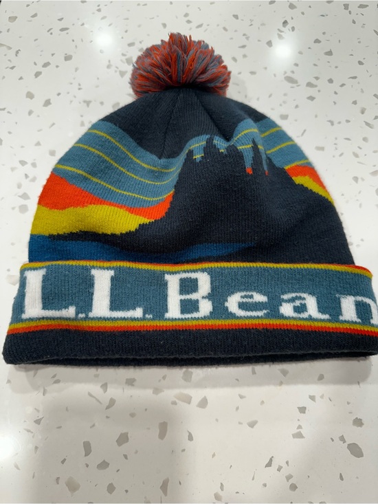 L.L. Bean Accessories - L.L.Bean Navy Knit Beanie with Multicolor Stripe Trim